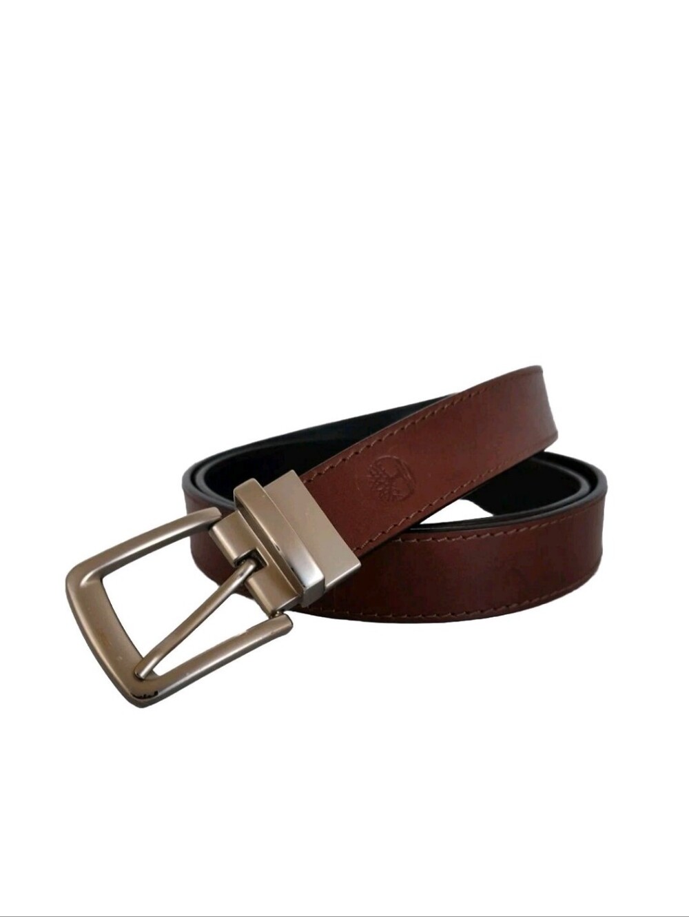 Timberland Belt Mens Size 44 Reversible Black Brown Silver Tone Buckle-#X44